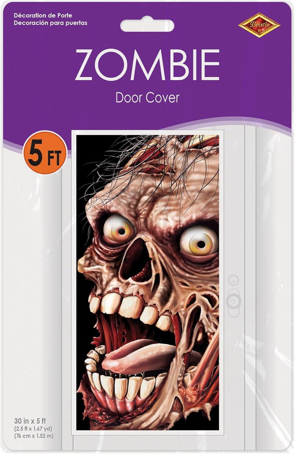imageBeistle Crashing Witch Door Covers 2 Count  Plastic for Indoor ampamp Outdoor Use  Easily Display  Halloween Party Decorations Witch Decor Front Door Cover for Spooky Season 5 x 30Zombie Face
