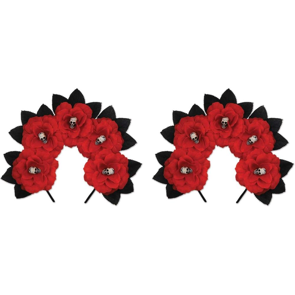 imageBeistle 00842 2 Piece Day of the Dead Red Floral Headband One Size Fits Most