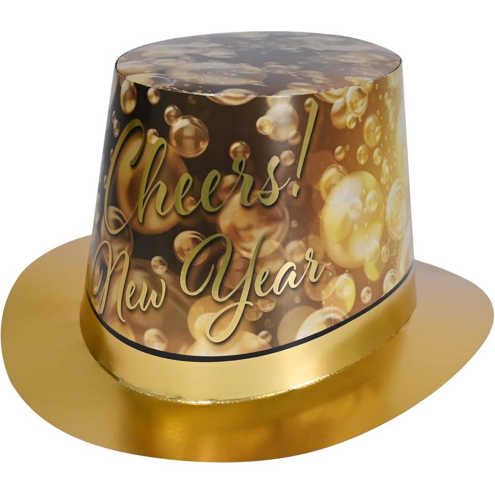 imageBeistle 12 Champagne New Year HiHats Elegant NYE Countdown Headwear Gold Cheers New Year Design TopHat Party Accessories and Favors