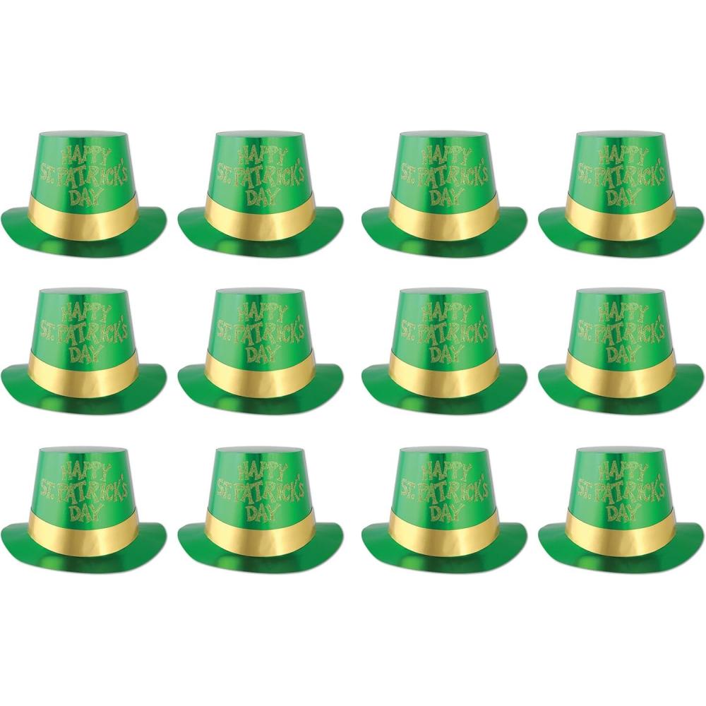 imageBeistle 12 Piece Glittered St Patricks Day Top Hats  Leprechaun Theme Party SuppliesGreenGold