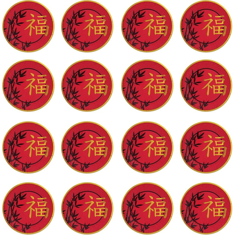 imageBeistle 16Piece Asian Plates in RedYellowBlack Chinese New Year Party Tableware International Party Supplies Countries of the World Party Accessories 9quot