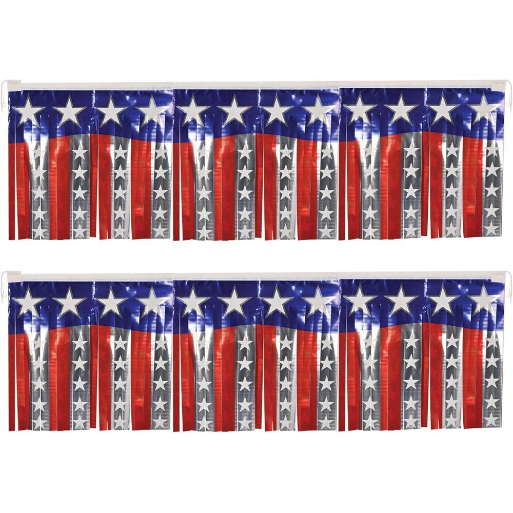 imageBeistle 2 Piece 14quot x 4 Metallic Fringe Stars ampamp Stripes Banners Patriotic Decorations 4th Of July Celebrations American Pride Party Supplies