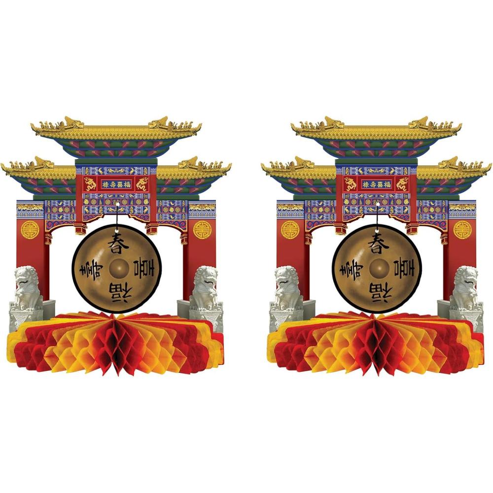 imageBeistle 2 Piece Chinese New Year Centerpieces  Printed Paper Asian Gongs  Zen Tissue Table Decorations For Parties