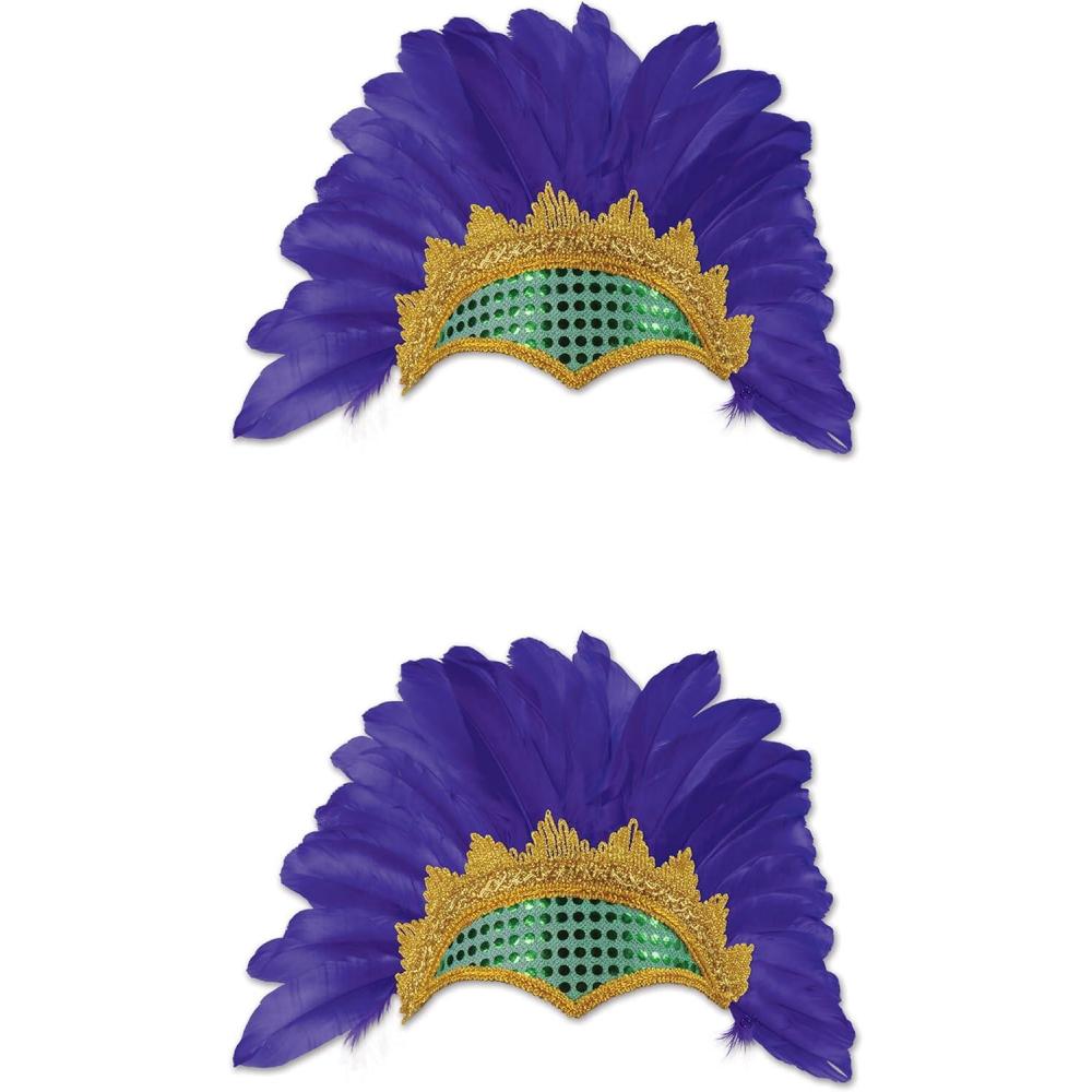 imageBeistle 2 Piece Feathered Showgirl Headpieces for Mardi Gras Theme Party Supplies and Favors