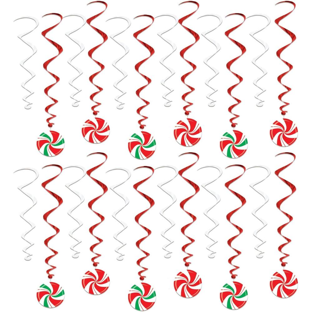 imageBeistle 24 Piece Plastic Peppermint Hanging Whirls Christmas Swirl Decorations with Paper Icons Winter Party Supplies 175quot  335quot RedWhiteGreen