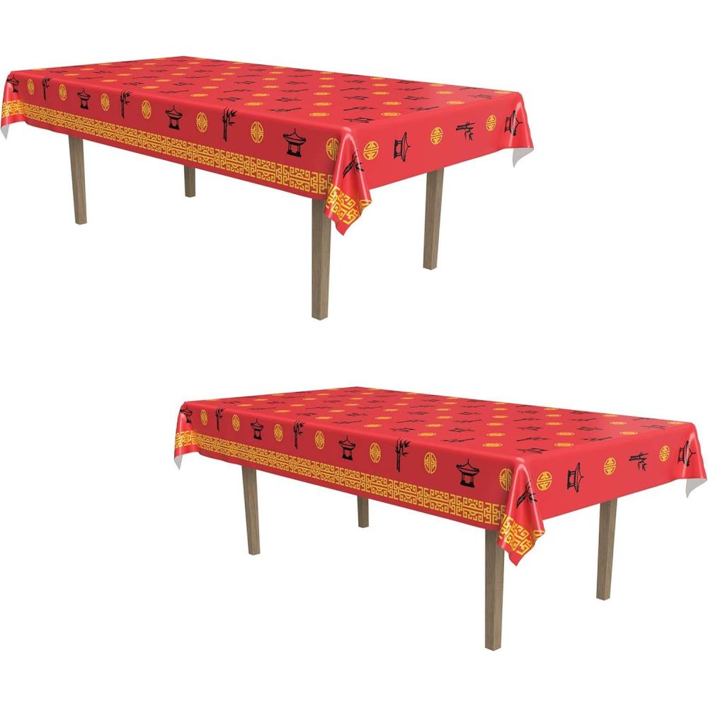 imageBeistle 2Count Asian Tablecover Chinese New Year Decorations ampamp Plastic Table Cloth Party Supplies ampamp Cultural Tableware for Celebrations 54quot x 108quot