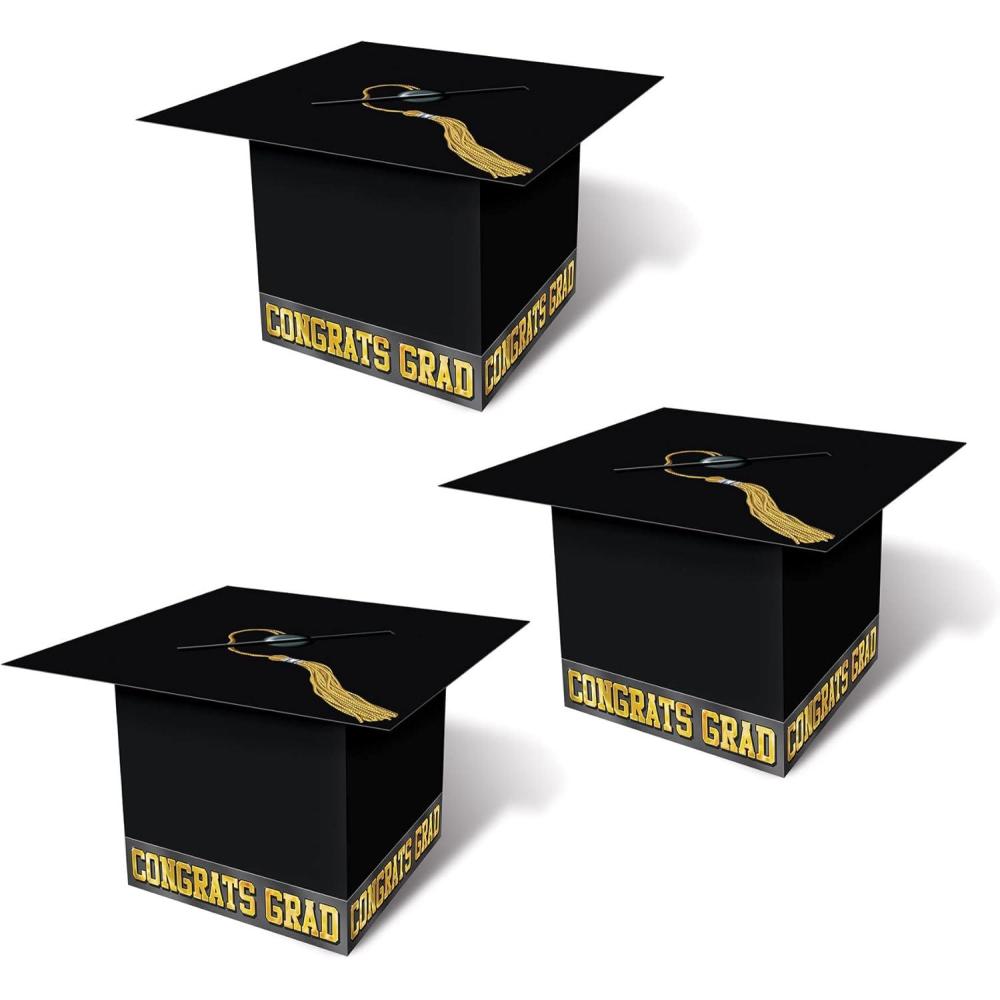 imageBeistle 3 Piece Black Grad Cap Gift Card Boxes For Graduation Party Supplies And Decorations