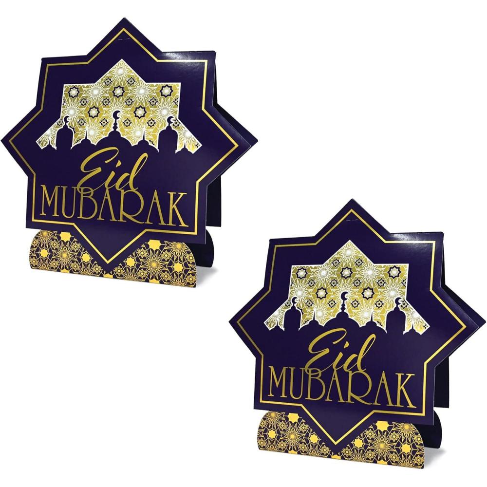 imageBeistle 3D Eid Mubarak Centerpieces 11quot x 11quot Set of 2 Ramadan Table Decorations Purple Gold ampamp White Party Supplies