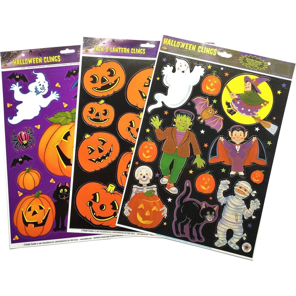 imageBeistle 3Pack Halloween Window Sticker Clings Bundle Featuring Pumpkins Ghosts ampamp More
