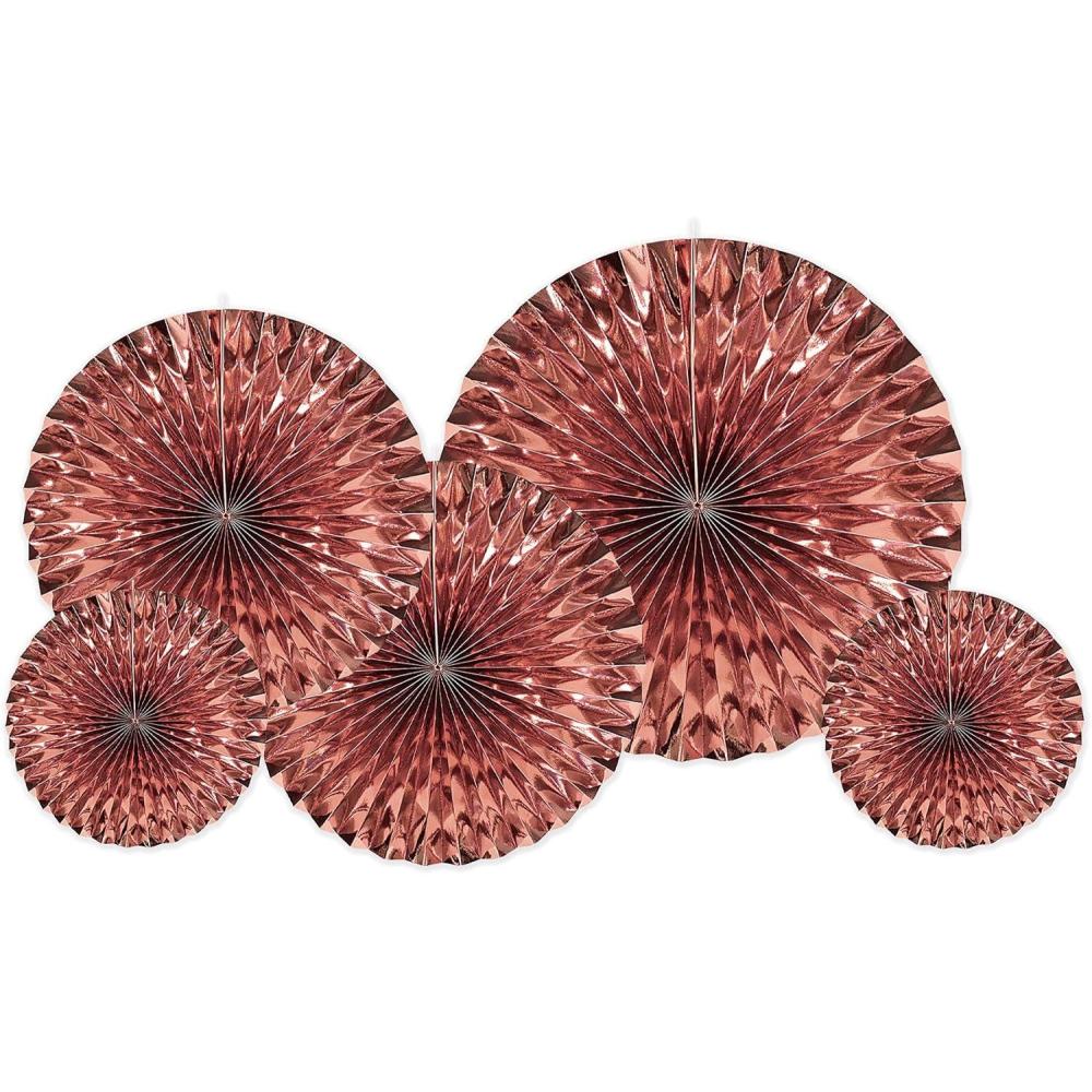 imageBeistle 5 Piece Metallic Foil Hanging Decorative Fans for Birthday Party Anniversary Celebration Bridal Shower Happy New Years Eve DecorationsRose Gold