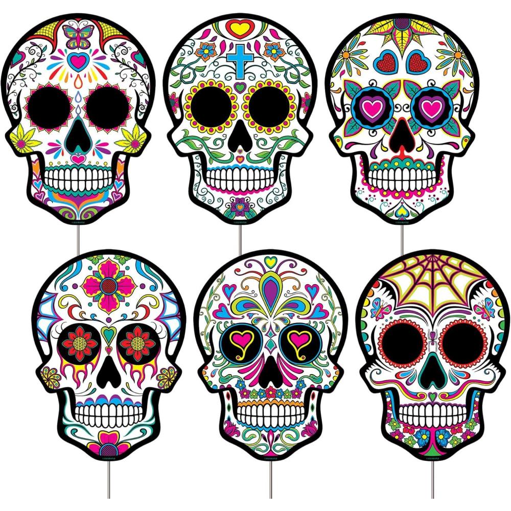 imageBeistle 6 Piece Corrugated Plastic Day of The Dead Decorations Sugar Skull Yard Signs for Dia De Los Muertos Party Supplies Celebrations Made in USA Since 1900
