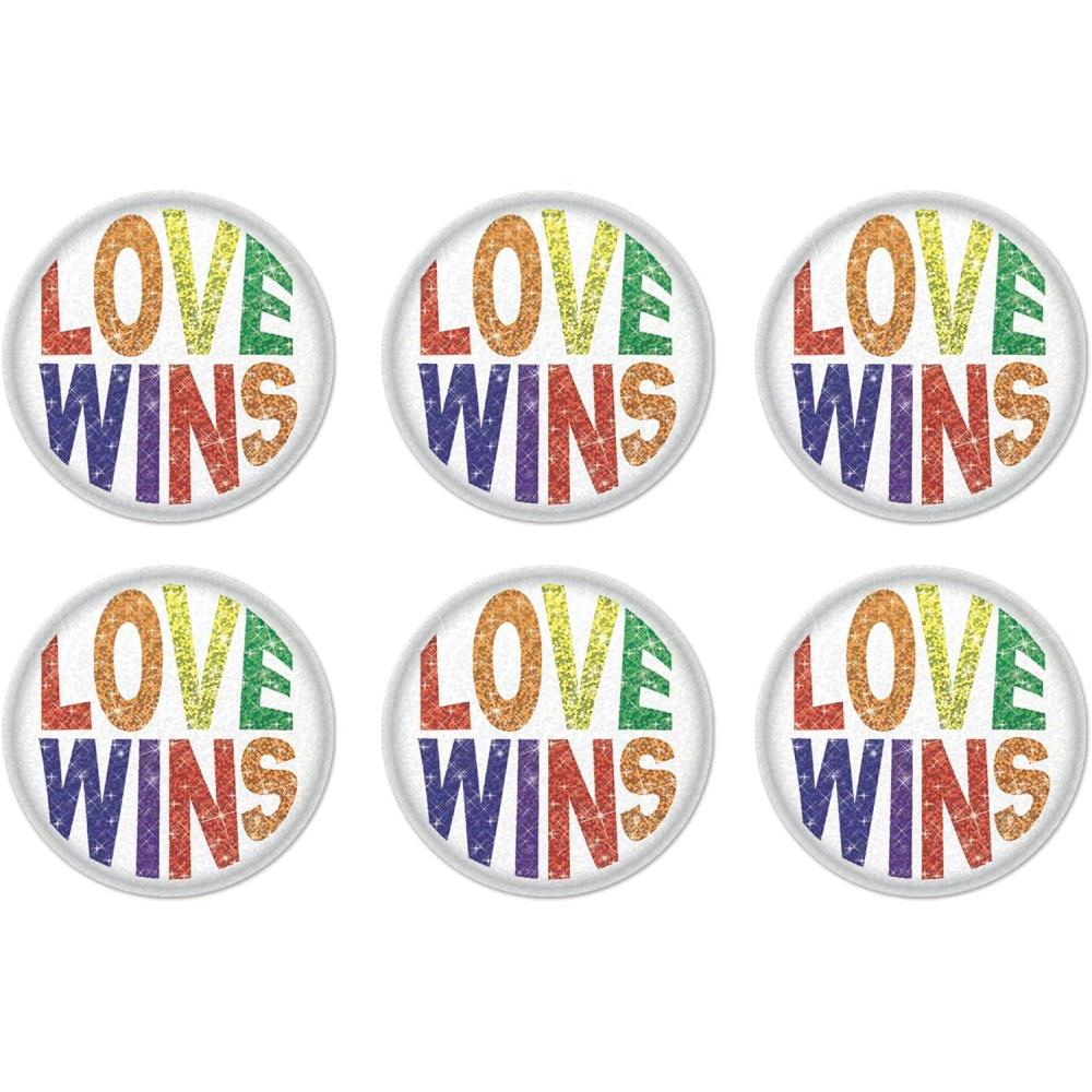 imageBeistle 6 Piece Prismatic LGBTQIA Rainbow Pride Love Wins Pinback Buttons