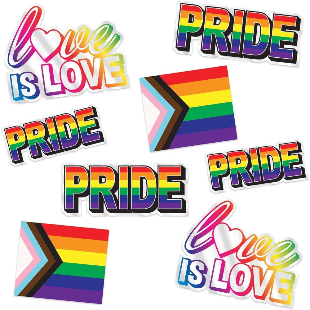 imageBeistle 8Count Plastic Pride Cutouts Reusable Rainbow Decorations with Love is Love Design for IndoorOutdoor Use Show LGBTQ Support and Celebrate Equality