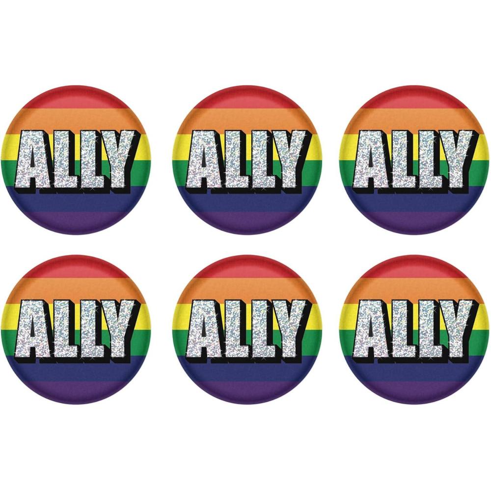 imageBeistle Ally Buttons  6Pack Round Rainbow PinBack Badges with Prismatic ALLY Text for LGBTQIA Support Parades Gay Pride Events Advocacy and Inclusive Visibility 2