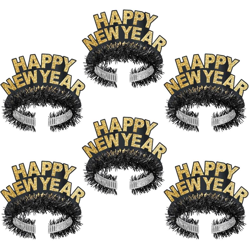 imageBeistle Black and Gold Happy New Year Regal Tiaras Pack of 6 Elegant Party Crowns for NYE Celebrations Festive Headwear Sparkling Accessories for Midnight Countdown