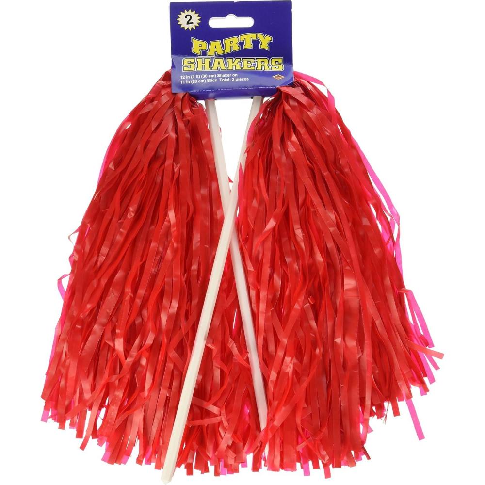 imageBeistle Blue Poly Shakers 2Count Cheerleading PomPoms for Sports Events Football Game Days Pep Rallies Showing School Spirit and Team Pride Celebrations 12 x 11Red