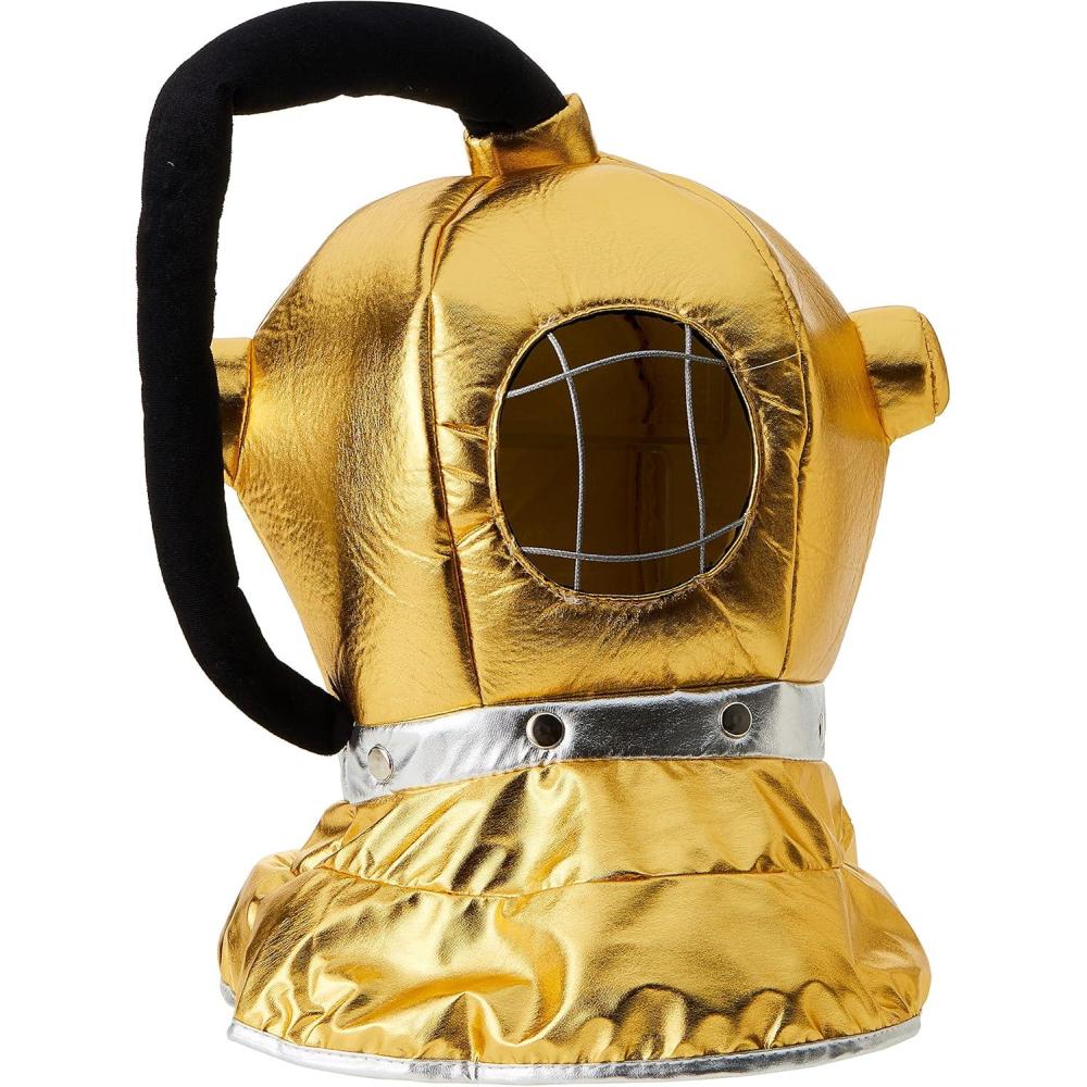 imageBeistle Fabric Diver Helmet  One Size Fits Most Halloween Costume Dress Up Under the Sea Costume Deep Sea Costume Hats Novelty Hats Deep Sea Diver Helmet CostumeGoldBlack