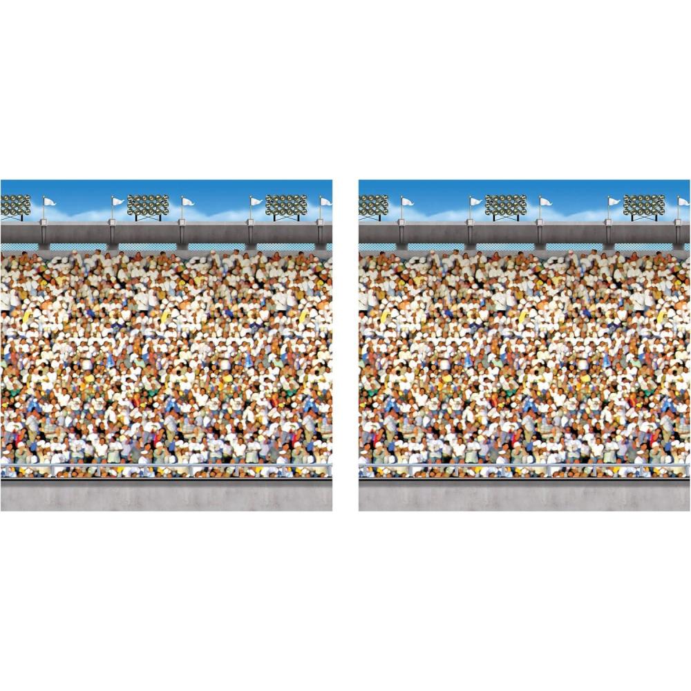 imageBeistle Football Field Backdrops 4 x 30 2 Pack  Backdrop for Parties Photo Backdrop Easy to Adhere Wall Covering Photography Background Sports Party Decoration Game Day DecorationUpper Deck Stadium  2 Piece