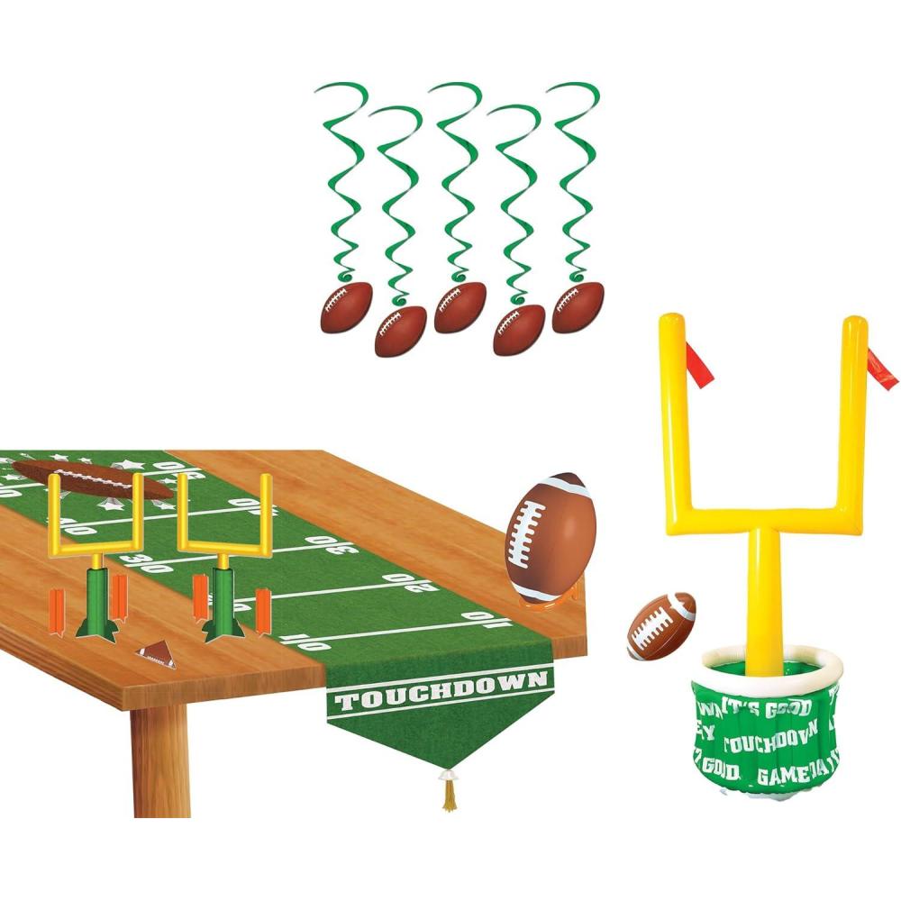 imageBeistle Football Watch Party Decoration Kit  Goal Post Inflatable Drink Cooler 5 Hanging Sports Whirls Inflatable Football ampamp Tee Set 3 Printed Game Day Table Runners 2 Goal Post Centerpieces
