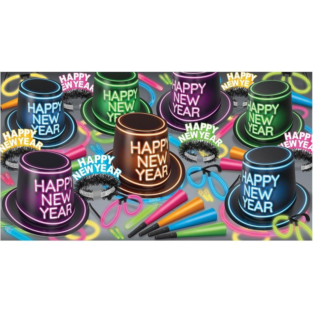imageBeistle Glowing Black Light Reactive New Years Eve Party Assortment for 50 People with Light Up Accessories NYE Photo Booth Props and Favors One Size Multicolor