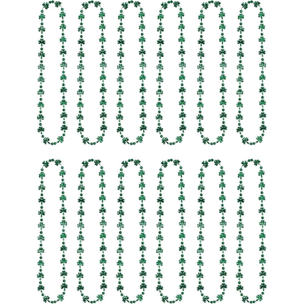 imageBeistle Happy St Patricks Day Plastic Beaded Necklace Assortment 100 Piece Shamrock Party Favors 24quot ampamp 33quot GreenGoldShamrock Beads 12Pack