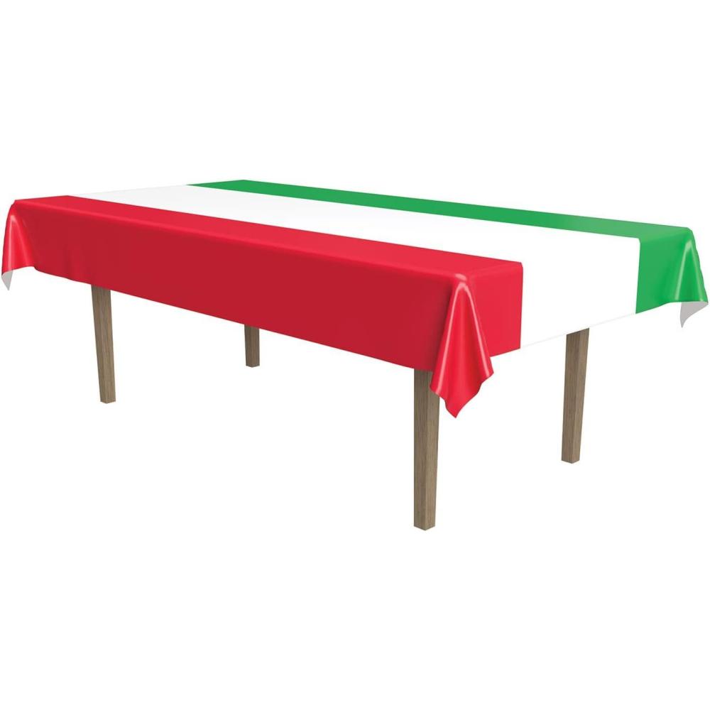 imageBeistle International Tablecover 54 x 108  Plastic Table Cloth Rectangular Tablecloth Italian Decorations Mexican Tablecloth Cinco De Mayo Decorations RedWhiteGreen