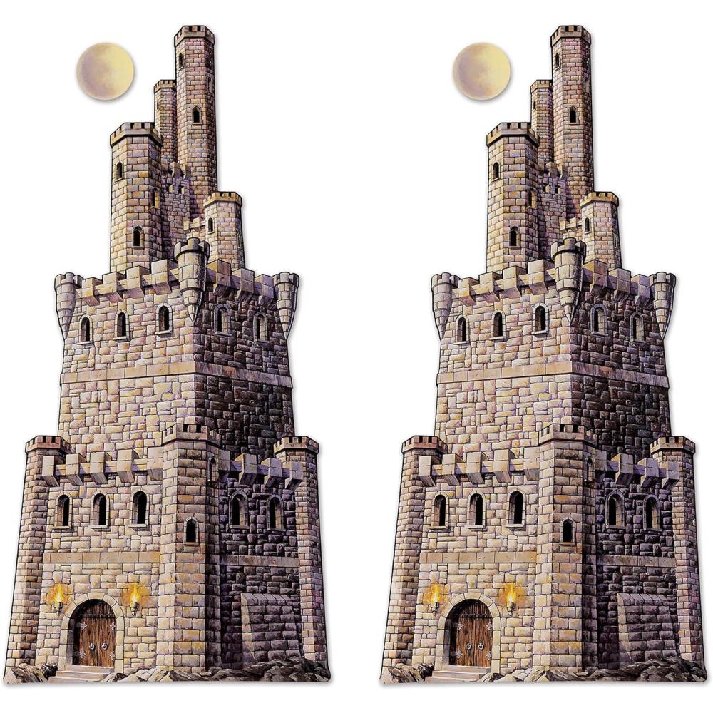 imageBeistle Jointed Castle Tower Photo Prop Backdrops 4 Tall Set of 2  Medieval Wall Decoration Festive Fantasy Themed Decor