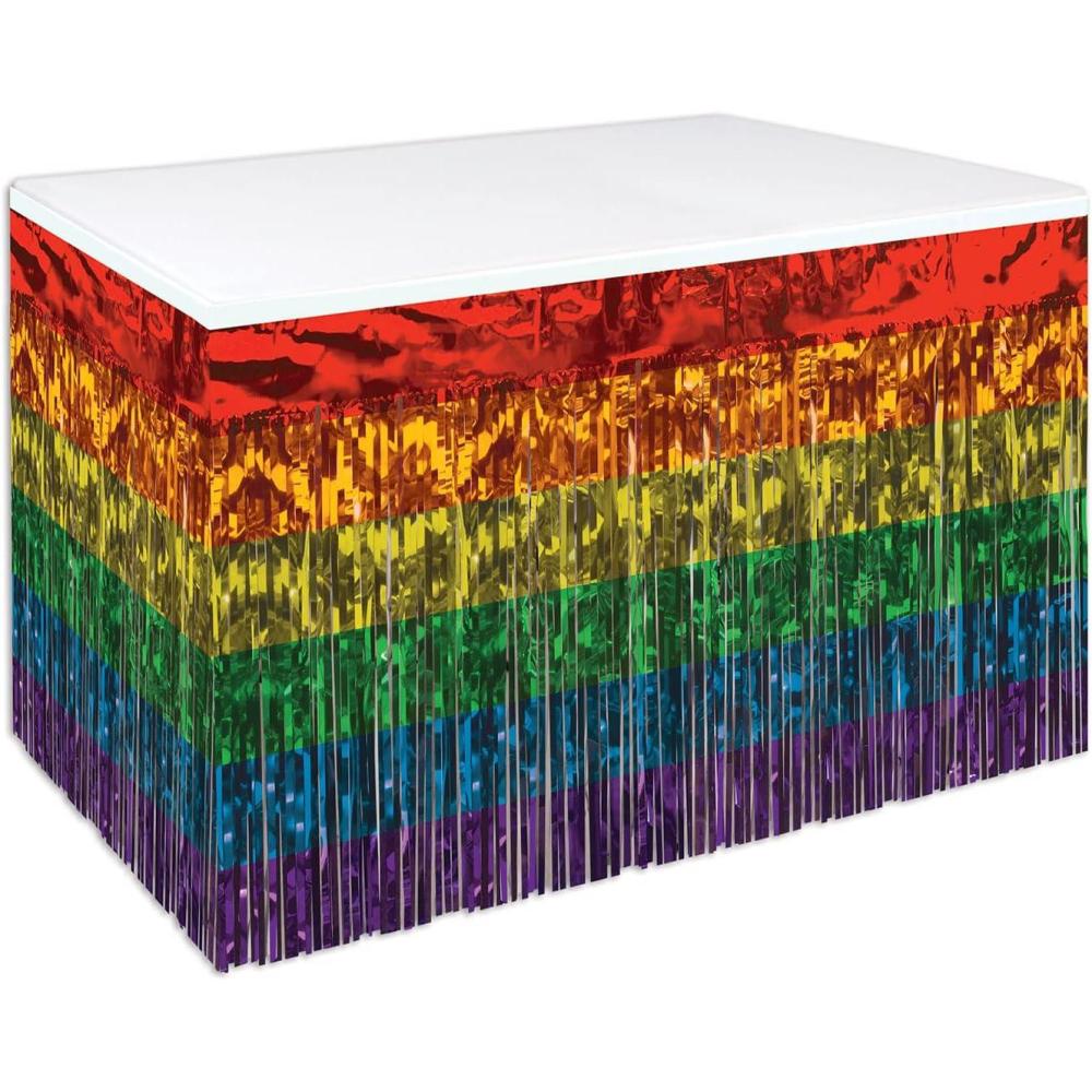 imageBeistle Metallic Plastic 1 Ply Rainbow Table Skirt Pride Decorations LGBQT Tableware 30quot x 14 RedOrangeYellowGreenBluePurple