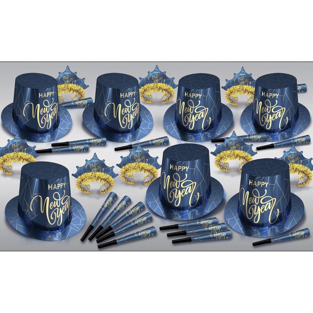 imageBeistle Midnight New Year Party Assortment Guests HiHats 25 Fringed Tiaras and 50 Horns Elegant NYE Favors for Celebrations and Events One Size BlueGold