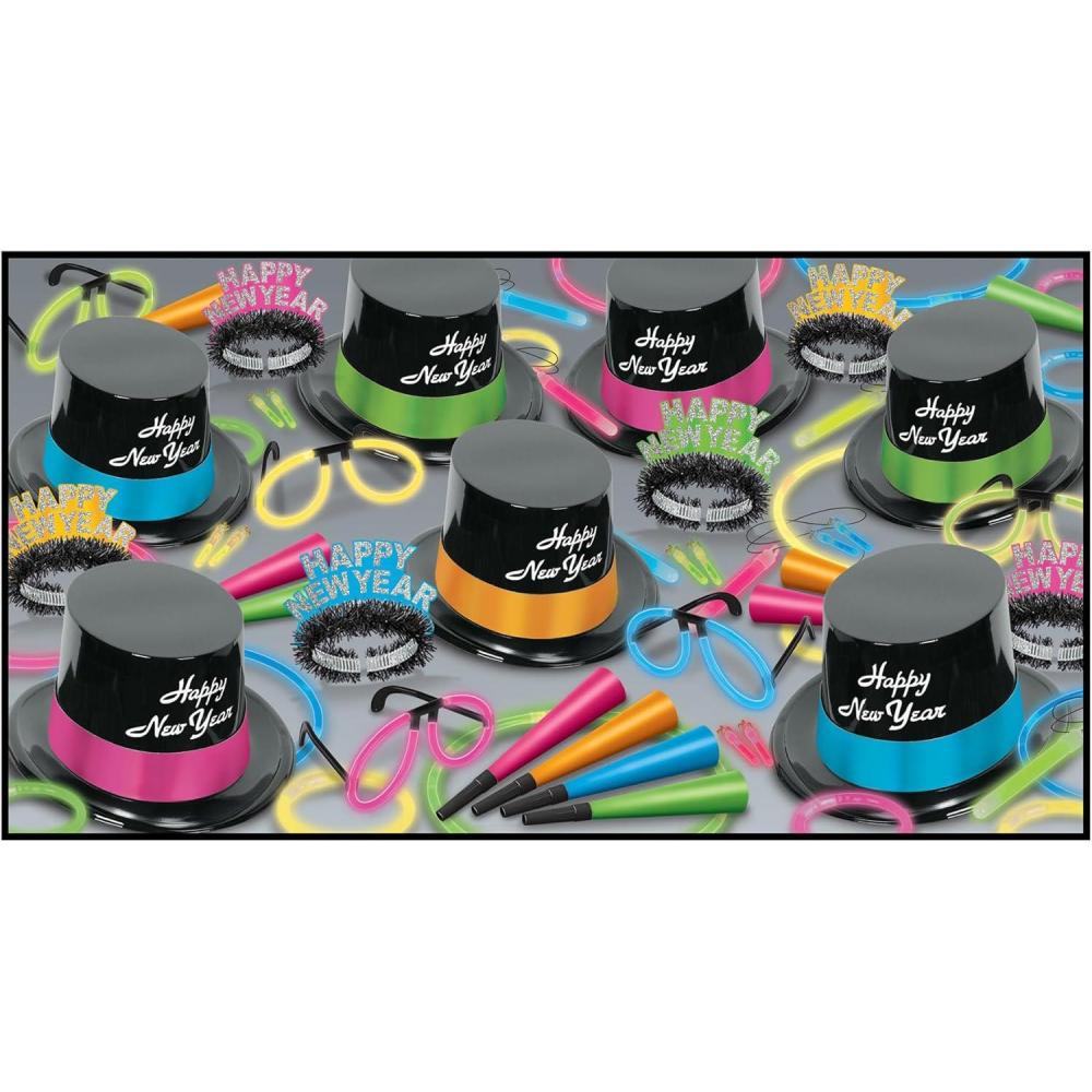 imageBeistle Neon Glow Legacy New Years Eve Assortment for 50 People Party Favors and Supplies NYE Photo Booth Props Made in USA Since 1900 One Size Multicolor
