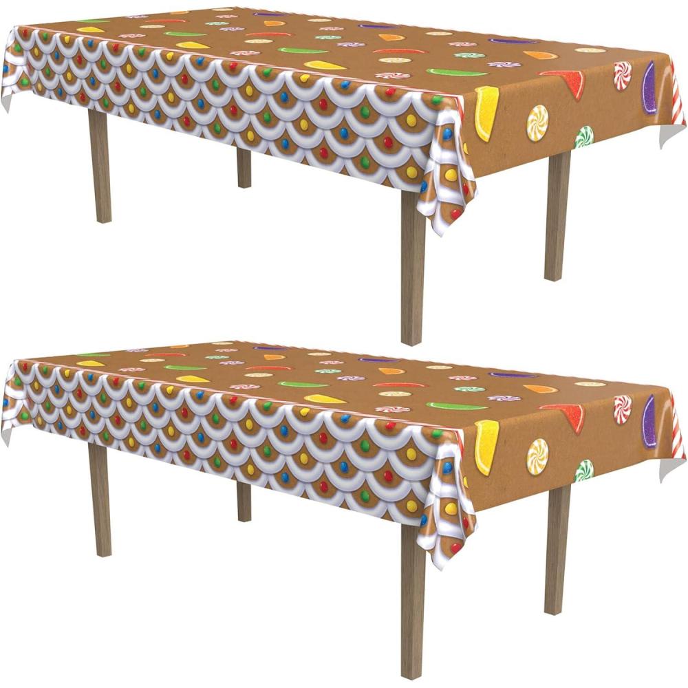 imageBeistle Orange ampamp Black Stripes TablecoverGingerbread House