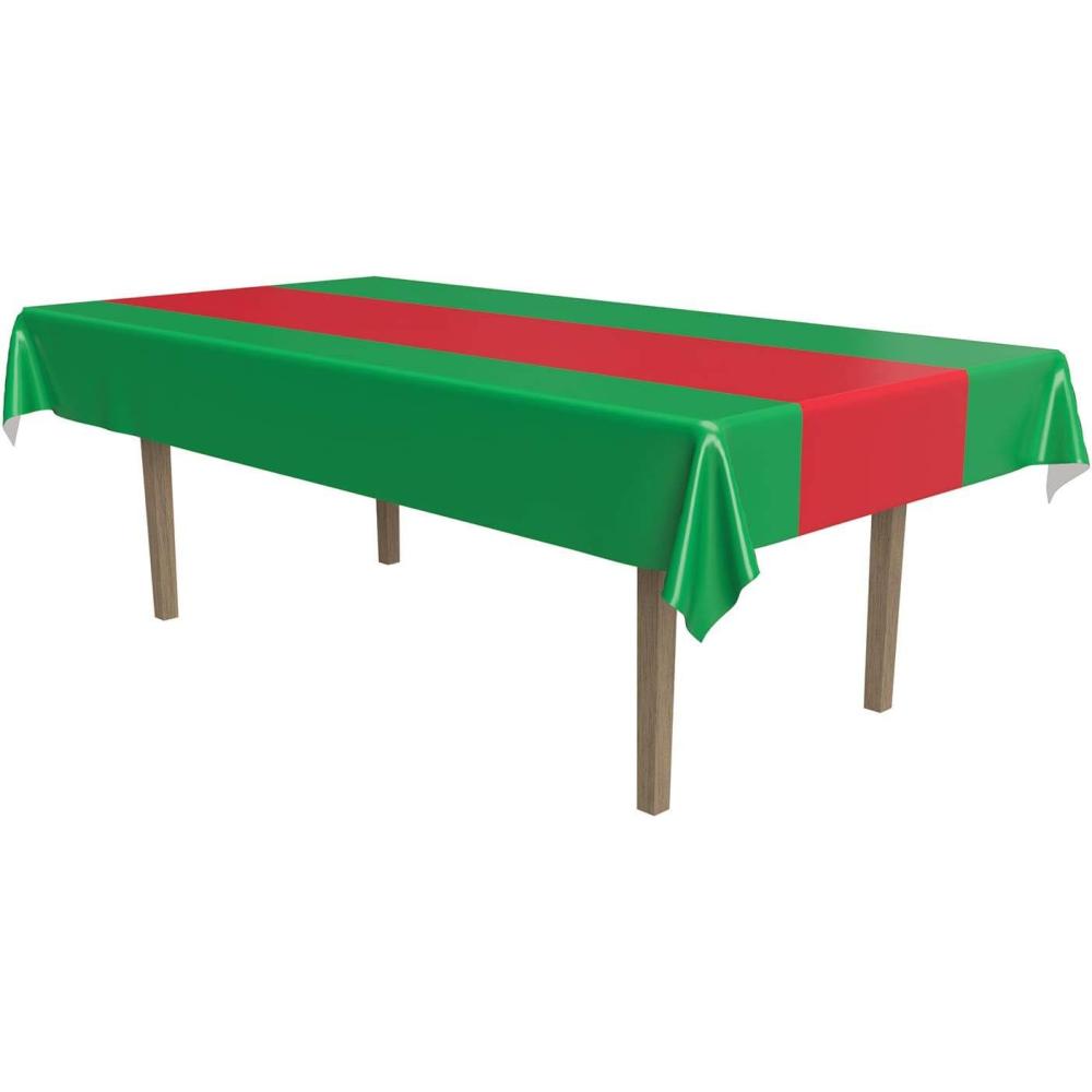 imageBeistle Orange ampamp Black Stripes TablecoverRed  Green