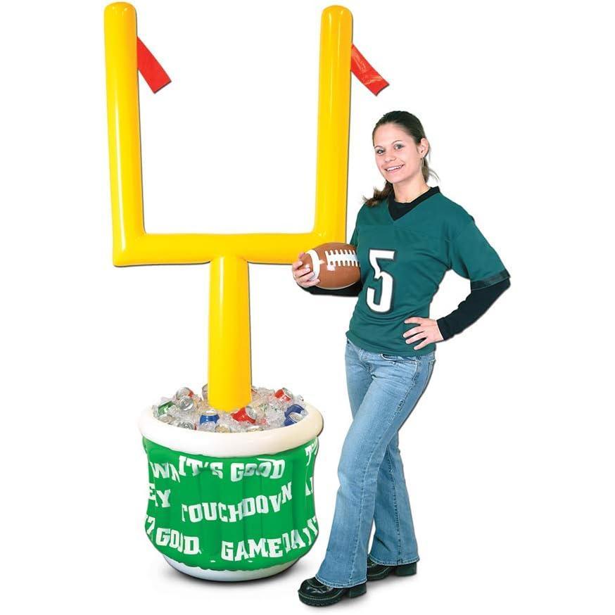 imageBeistle Party Decorative Inflatable Goal Post Cooler with Football 28quotW X 6 2quotH  1 PackGreen  Yellow