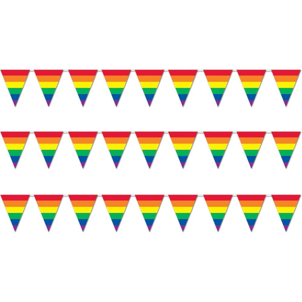 imageBeistle Pride Flag Pennant Banner  2 Pack AllWeather 2Sided Printed Pennants Progress Pride Rainbow Garlands Streamers for Parades Festivals Community Events ampamp Outdoor Celebrations 9 x 103