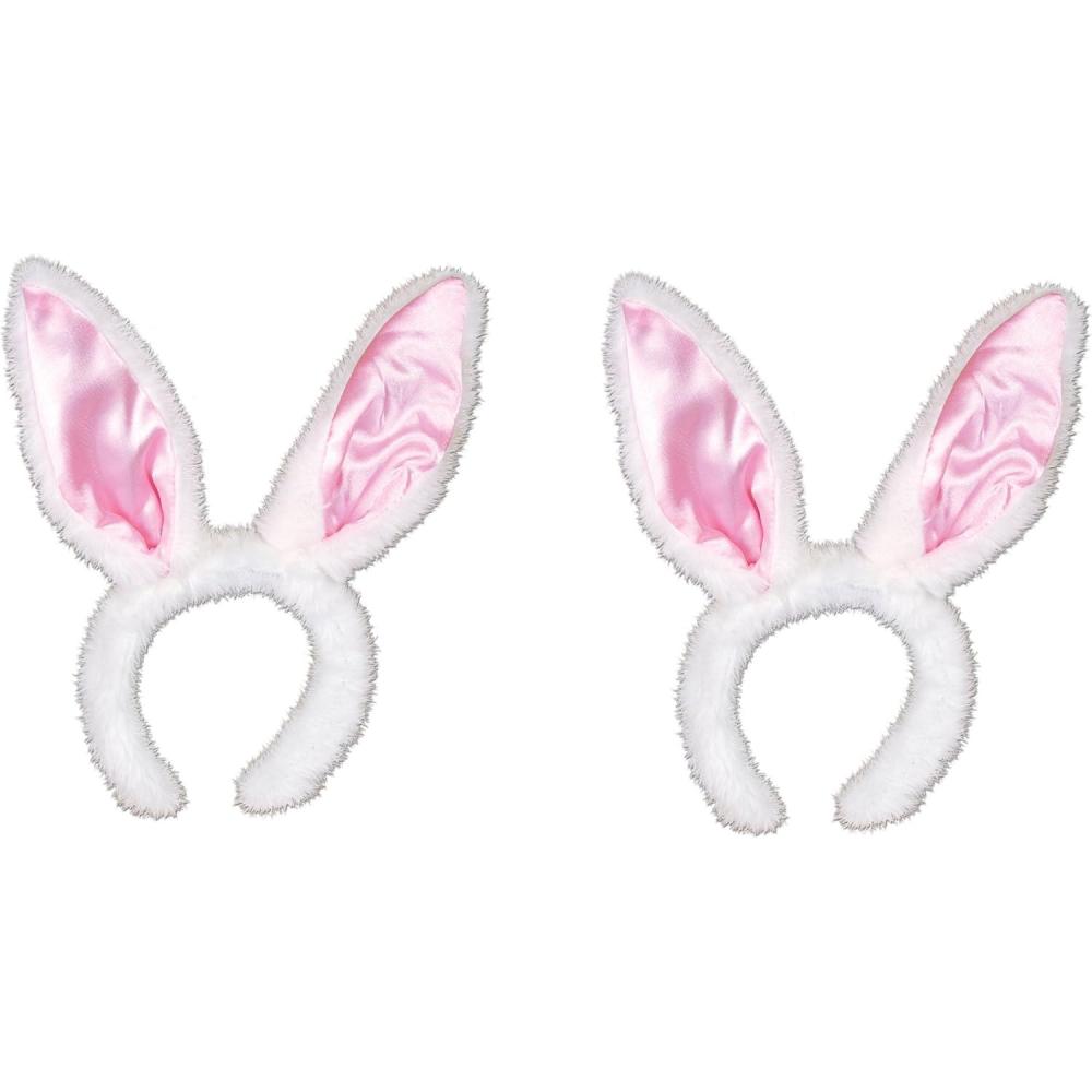 imageBeistle S40761AZ2 2 Piece Plush Satin Bunny Ears One Size Fits MostWhitePink