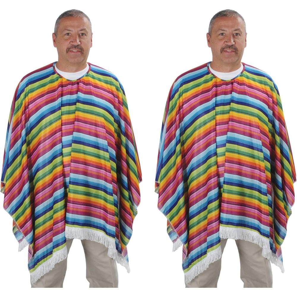 imageBeistle Serapes  2Pack Multicolored Adult Costume Ponchos with Neck Slits and Fringe Trim for Fiestas Mexican Cultural Celebrations and Themed Parties One Size Fits Most 54quot x 30quot