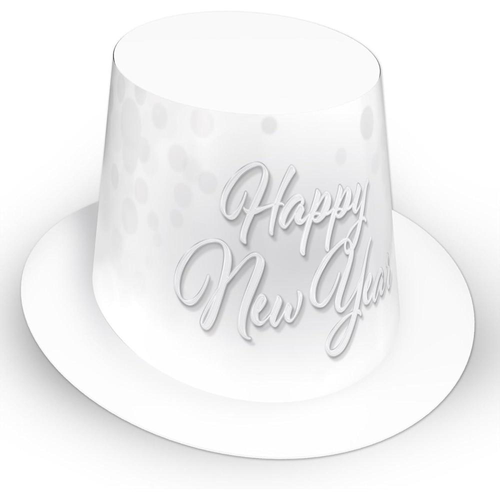 imageBeistle Whiteout New Years Eve HiHats 12 Elegant White and Silver Foil TopHats for NYE Celebration Countdown Headwear Party Favors and Accessories