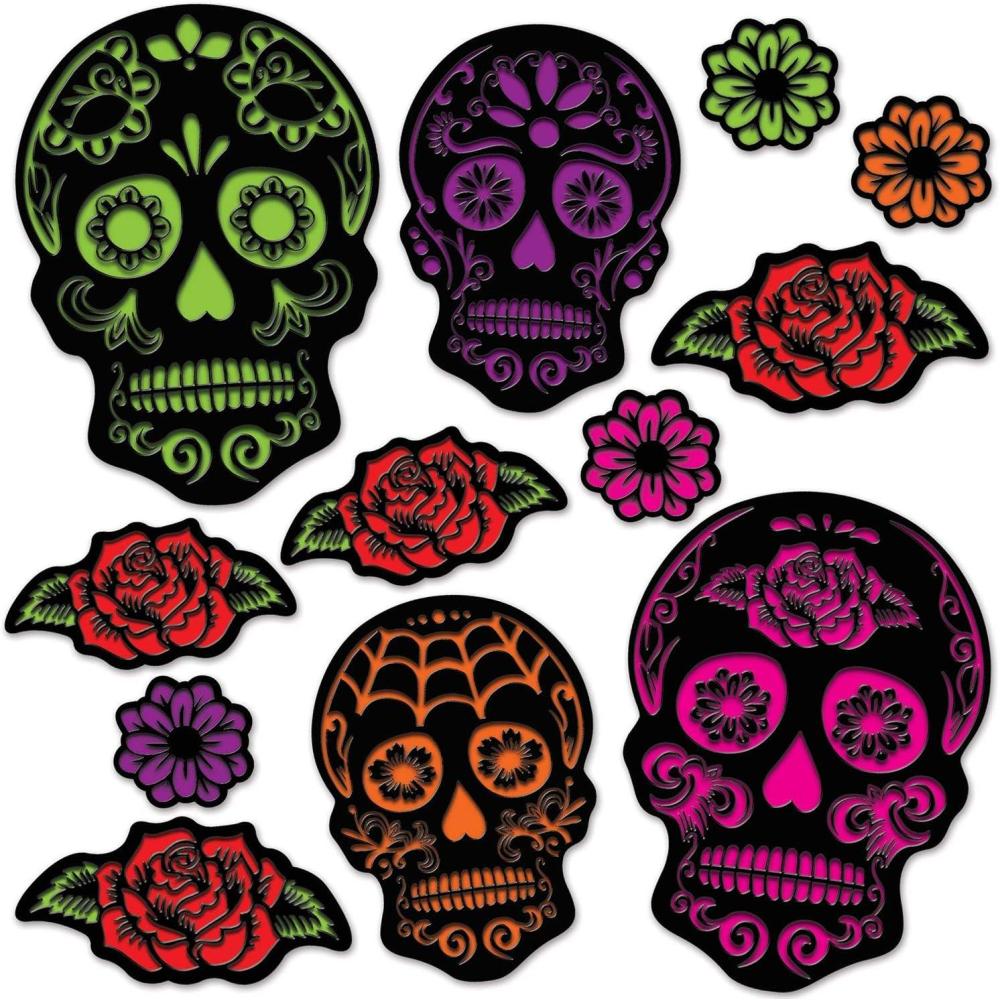 imageDay Of The Dead Sugar Skull Halloween Cutouts  12 Pcs