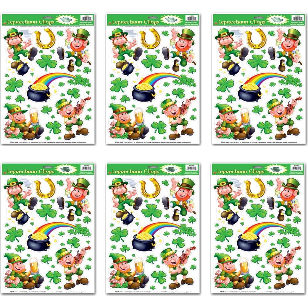 imageLeprechaunShamrock Clings Party Accessory 1 count 10Sh6 piece