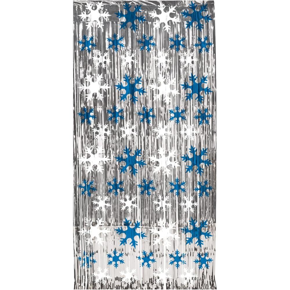 imageSnowflake 1Ply FR Gleam N Curtain silver wprtd blue ampamp white snowflakes Party Accessory  1 count 1Pkg1 piece