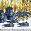 Beistle 100 Count Midnight Horns Happy New Year Design, Elegant NYE Noisemaker Accessories and Festive Party Favors for Celebrations, 9″, Blue/Gold/Black
