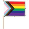 Beistle 12 Piece Polyester Fabric Rainbow Pride Flags With Wooden Sticks LBGTQ Party Decorations
