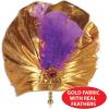 Beistle 2 Piece Fabric Gold Sultan Hats & Purple Feathers, Genie Head Wraps Costume Accessories For Arabian Nights Theme Party, Celebrating With You Since 1900