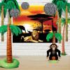 Beistle 2 Piece Plastic Jungle Safari Animal Wall Murals Birthday Party Photography Backdrops, 5’ x 6’, Black/Red/Orange/Yellow