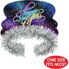Beistle 25-Pack New Year’s Eve Celebration Tiaras, Metallic with Fireworks Design and Silver Fringe, Perfect Party Favors for NYE Events