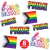 Beistle 8-Count Plastic Pride Cutouts, Reusable Rainbow Decorations with “Love is Love” Design for Indoor/Outdoor Use, Show LGBTQ+ Support and Celebrate Equality