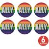 Beistle Ally Buttons – 6-Pack Round Rainbow Pin-Back Badges with Prismatic “ALLY” Text for LGBTQIA+ Support, Parades, Gay Pride Events, Advocacy, and Inclusive Visibility, 2”