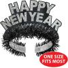 Beistle Black and Silver HNY Regal Tiaras, Pack of 6, Happy New Year Party Headbands in Black and Silver, NYE Celebration Favors and Headwear Accessories, One Size