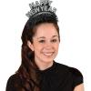 Beistle Black and Silver HNY Regal Tiaras, Pack of 6, Happy New Year Party Headbands in Black and Silver, NYE Celebration Favors and Headwear Accessories, One Size