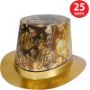 Beistle Cheers New Year Assortment NYE Party Pack Hi-Hats, 25 Tiaras, and 50 Foil 9” Horns, Gold Champagne Bubble Design, Headwear Accessories and Favors, One Size